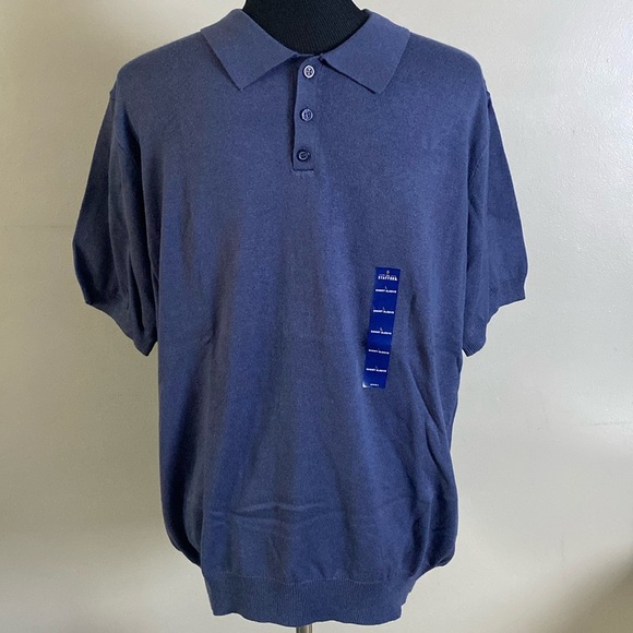 Stafford Men’s Blue Short Sleeve Lightweight Sweater Collared 3 Button Sz L NWT - Picture 1 of 9